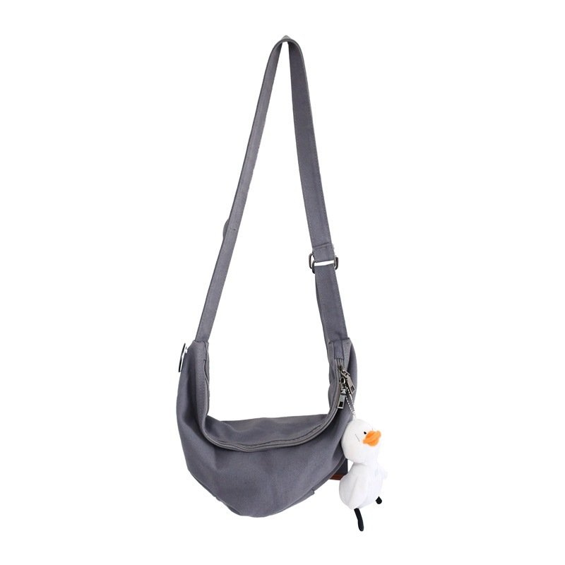 Simple Couple Canvas Solid Color Street Trend Korean Style Shoulder Bag - Image 2