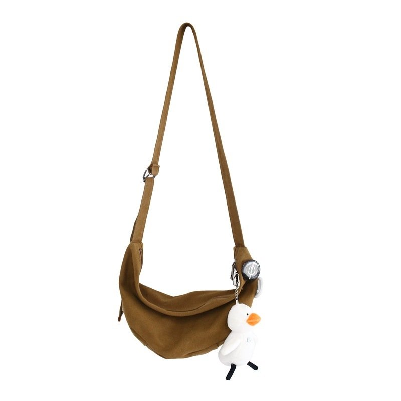 Simple Couple Canvas Solid Color Street Trend Korean Style Shoulder Bag - Image 5